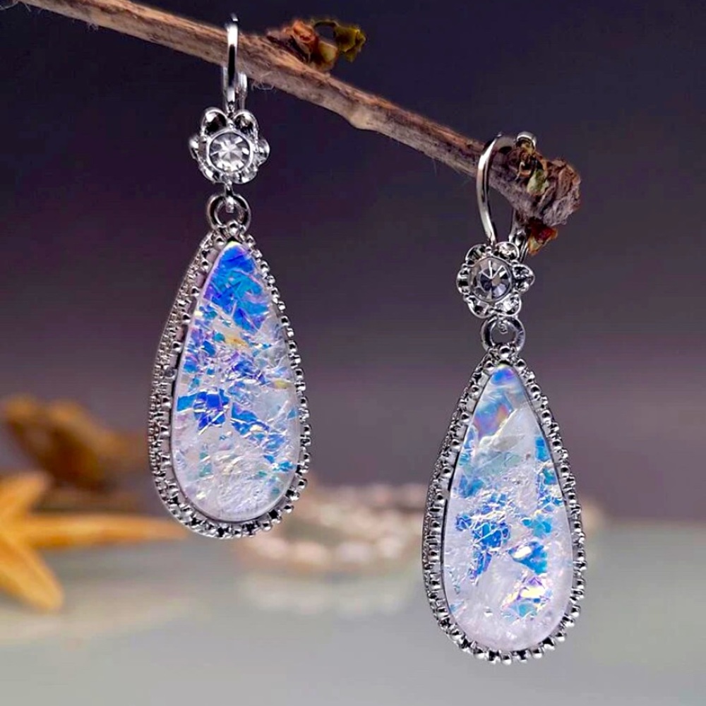Crackle Glass Drop Earrings - Picture 2 of 4